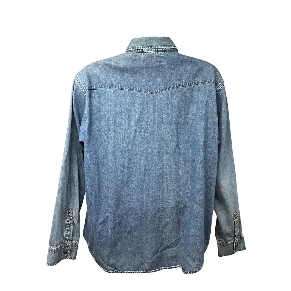 Levis Sawtooth Western Blue Mens Denim Snap Up Shirt Large Flap Pockets Cotton